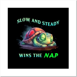 Turtle "Slow and Steady Wins The NAP" T-Shirt | Funny Painted Box Turtle Shirt | Perfect Cute Vacation tshirt | Best Lazy Animal Lover Gift Posters and Art